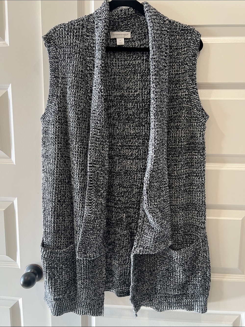 Christopher & Banks Open-Front Knit Vest - Black & White with Pockets Sz XL